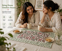 Ensemble de sets de table imprimés à la main motif floral, 100 % coton, lavables, décoration de salle à manger, chef-d'œuvre artisanal, ensemble de linge de cuisine