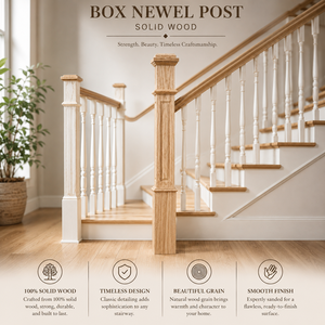 Stair Part 4091F Caja de roble blanco sólido Newel con detalle estriado Máquinas profesionales Estilo Muebles Accesorio de EFS - Product Image 1