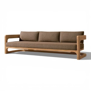 Canapé d'extérieur en teck massif au design nordique moderne, 3 places, ensemble de meubles de jardin de luxe avec coussins imperméables pour villa et hôtel - Product Image 3