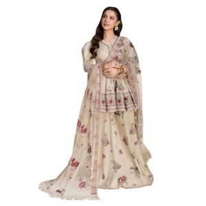 NOUVEAU DESIGN LANCE LA LAUTERIE SHARAR AVEC PALAZO ET DUPATTA, STYLE PEPLUM, TISSU EN SOIE NATURELLE LOURDE ET COTON MULTICOLOUR, TRAVAIL DAGHA 5 MM - Product Image 1