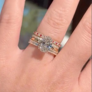 925 <b>Silver</b> Moissanite 4 Ct Oval Cut Yellow Gold Plated Engagement <b>Ring</b> <b>Set</b> with Red & White Color Stone Round Cut Band for Women - Product Image 1