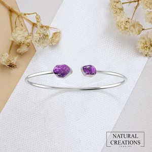 925 Sterling Silver Trendy Adjustable Twister <b>Bracelet</b> with <b>Amethyst</b> Rough Shape for Women's Gift - Product Image 6