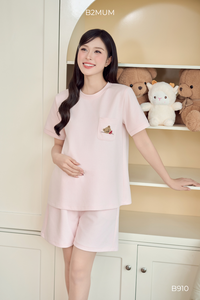 Conjunto de Maternidad de Verano B910 100% Algodón Transpirable para Mujeres Embarazadas, Tela Suave y Elástica, Bolsillo Frontal en el Pecho, Elástico Ajustable - Product Image 4
