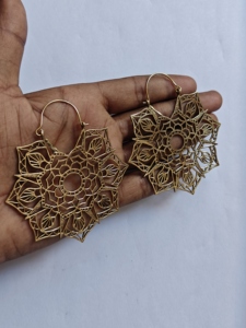 Handmade Gold Mandala Filigree Hoop Earrings <b>Large</b> Intricate Cutout Boho Ethnic Statement Jewelry - Product Image 1