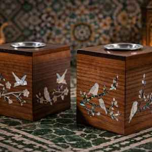 Brûleur à Bakhoor en Bois Fait Main Élégant, Incrustation MOP Lune Étoile, Porte-Encens Arabe Mabkhara, Décoration de Table, Cadeau de l'Aïd, Vente en Gros - Product Image 5
