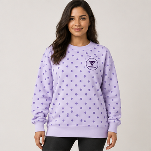 Women's Lavender <b>Crewneck</b> Sweatshirt with Purple Allover Polka Dots Long Sleeve Custom Logo - Product Image 1