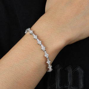 925 Silver Diamond Tennis Bracelet Round Brilliant Cut Star Pattern Prong Setting Rhodium Plated Luxury Unisex Everyday Wear - Product Image 1