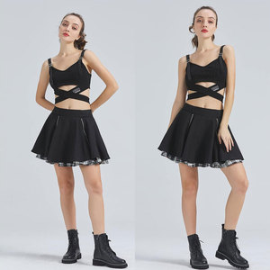 Gothic <b>Skirts</b> Cute High <b>Elastic</b> Waisted Plaid Kilts for Women Trendy Hem Flared Knee Length Mini Skater <b>Skirt</b> - Product Image 2