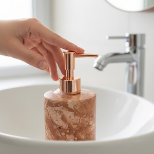 Factory Sale Marble Bathroom Set 4-Piece Round Soap Dispenser <b>Toothbrush</b> <b>Holder</b> Tray Luxury Style Easy To Clean - Product Image 4