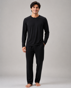 Conjunto de Pijama de Lujo para Hombre en Gris Jaspeado, Hecho de Tela de Bambú, Transpirable, Ecológico, Suave y Cómodo - Product Image 5