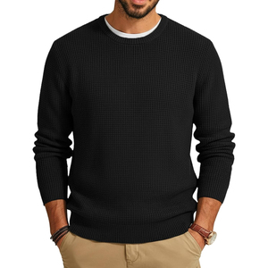 Pull à col rond vert pour homme, manches longues, tricoté, couleur unie, 100% coton, vêtements d'hiver, anti-boulochage - Product Image 2