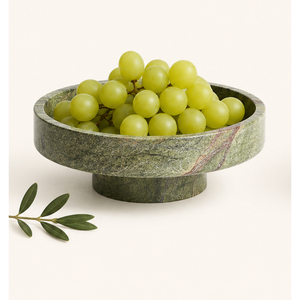 Bol sur piétement en marbre vert de luxe, fait main, en pierre naturelle, centre de table décoratif, style moderne minimaliste, pour fruits - Product Image 2