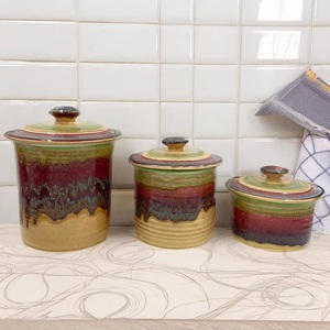 Multicolor Reactive Glaze Storage Canister Airtight <b>Lid</b> Freshness Seal Durable Finish Space Saving <b>Decorative</b> Kitchen Storage - Product Image 5