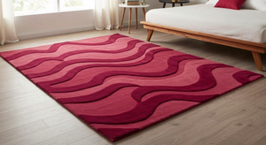 Tapis moderne de luxe à motifs abstraits en laine et soie tufté à la main |   Tapis antidérapant rouge fait main, adapté aux animaux domestiques, MOQ 1 pièce - Product Image 3