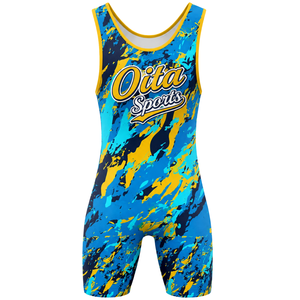 <b>Men</b> Blue Yellow Sublimated <b>Wrestling</b> <b>Singlet</b> Polyester Athletic Sports Uniform Sleeveless <b>Wrestling</b> Apparel Training Match - Product Image 2