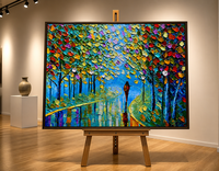Peinture sur toile texturée Impasto, sentier de parc d'automne avec figure, paysage abstrait d'arbre, art mural pour la maison ou le bureau