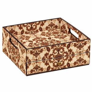 Organisateur de rangement en bois sculpté artisanal moderne à double compartiment, boîte de rangement décorative multifonctionnelle pour bureau - Product Image 4