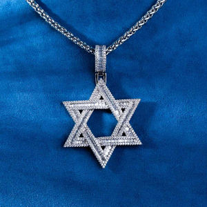 Star <b>Pendant</b> Rhodium Plated Alloy <b>Emerald</b> Cut Diamond Channel Setting Hiphop Jewelry Unisex Gift - Product Image 2