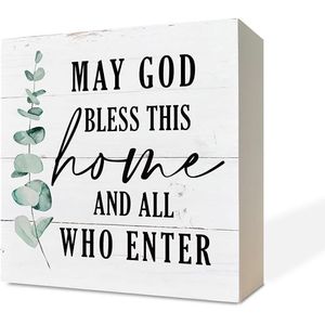Panneau mural en bois chrétien inspirant pour la décoration de porte d'entrée de la maison avec motif champêtre - Que Dieu bénisse cette maison - Product Image 1