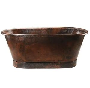 Baignoire autoportante ovale en cuivre, finition marron antique, avec jupe, pour usage domestique - Product Image 1