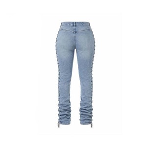 Jeans de Mujer, Corte Recto, Cintura Alta, con Cordones, Lavado Claro, Elegantes - Product Image 5