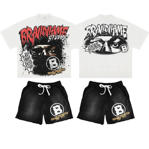 Custom Summer 2 Piece Acid Wash Cotton T-shirts Sweat <b>Shorts</b> Tracksuit <b>Patch</b> Embroidery Boxy t Shirt and <b>Short</b> Set <b>Men</b> - Product Image 3