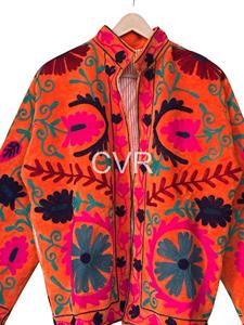 Manteau Bohème Brodé à la Main à Motifs Floraux Col Mandarin Grande Taille pour Femme Manches Longues Vêtement d'Extérieur Décontracté Automne - Product Image 3