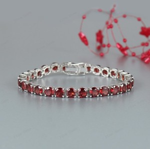 Natural Garnet Stone Charm <b>Bracelet</b> 925 Sterling Silver <b>Red</b> Gemstone Elegant Handmade Party Jewelry - Product Image 2