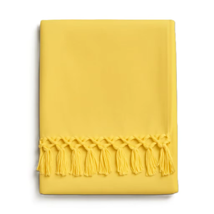 Sábana Multiusos de Algodón Amarillo Sólido con Flecos de Borlas, Suave, Transpirable y Ligera, Ropa de Cama de Verano, Lencería para el Hogar, India - Product Image 1