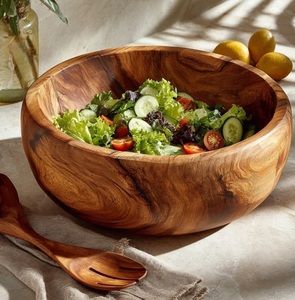 Natural Wooden Salad Bowl Natural Wood Minimalist Design For Home Kitchen Serving <b>Fresh</b> <b>Vegetables</b> Decorative Wooden Bowls - Product Image 1