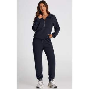 Ensemble de survêtement décontracté pour femme, automne 2025, sweat-shirt et pantalon de survêtement pour se détendre, manches longues, demi-zip, taille XS - Product Image 1