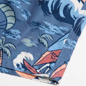 Short de bain imprimé bleu marine pour hommes, avec palmiers et voiliers, séchage rapide, short de plage décontracté, taille avec cordon de serrage - Product Image 6