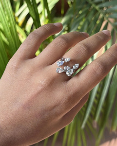 Anillo Abierto de Lujo para Mujer con Diamantes Multicorte en Forma de Pera, Oro 10K 14K 18K, Plata 925 935, Inspirado en Hojas, Regalo de Aniversario o Boda - Product Image 2