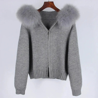 Sweat à capuche zippé en tricot pour femme avec capuche en fourrure de renard, couleur unie, manteau d'hiver à manches longues, longueur standard, séchage rapide, respirant