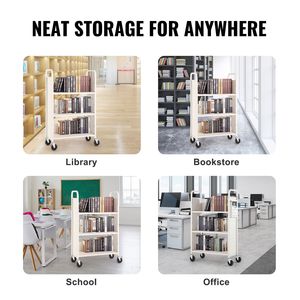 Carrello Porta Libri a Rotelle Monofacciale con Capacità di 150 kg, Ripiani Piatti 79,5 cm x 38,6 cm x 124,7 cm, Ruote Bloccabili da 4 Pollici, Struttura in Acciaio - Product Image 6