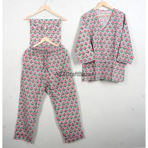Ensemble de pyjama d'été en coton deux pièces pour femmes de qualité supérieure, col en V, taille élastique, longueur intégrale, séchage rapide, nouvelle arrivée - Product Image 6