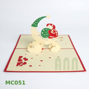ANN HANDICRAFT Hanoi Handmade 3D Santa Christmas 4-Color Paper Greeting Cards Die-Cut Pop-Up Style <b>Matte</b> <b>Varnishing</b> - Product Image 4