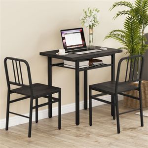 Set da pranzo in 3 pezzi grigio e nero con design salvaspazio con sedie pieghevoli sotto il tavolo - Product Image 2