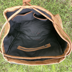 Vintage Style <b>Large</b> <b>Leather</b> <b>Backpack</b> Genuine <b>Leather</b> Retro Square Buckle Closure Water Resistant Shoulder Bag Private Label - Product Image 2
