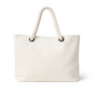 Grand sac fourre-tout en toile personnalisable avec logo OEM, sac de plage en toile robuste avec poignée en corde - Product Image 5