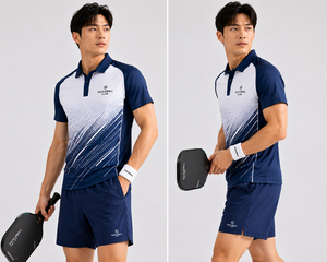 Ensemble de vêtements de sport personnalisés pour pickleball, blanc et marine, maillot à manches courtes et short, performance, évacuation de l'humidité, coupe athlétique, unisexe - Product Image 3