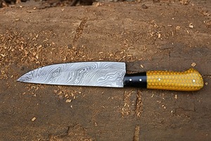 Couteau de chef en acier damas forgé à la main, style japonais, manche en résine, couteau de cuisine pour droitier - Product Image 3