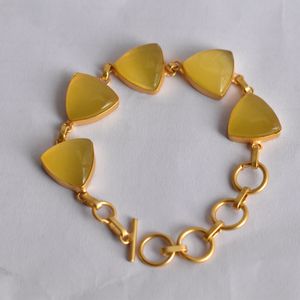 Bracelet en laiton plaqué or géométrique avec pierres de quartz rose, chaîne à maillons pour femmes, style classique, bijoux - Product Image 1