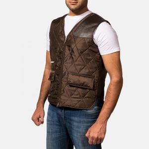 Chaleco de cuero acolchado de algodón con múltiples bolsillos para hombre de alta calidad con forro de poliéster 100%, ropa de invierno informal inteligente al por mayor - Product Image 6