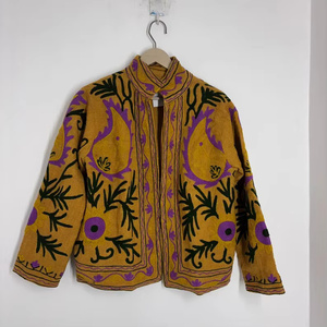 Velvet Suzani Bomber <b>Jacket</b> Hand Embroidered Boho Vintage Short Coat Free Size Ethnic Wear Colorful Embroidery <b>Reversible</b> Floral - Product Image 3