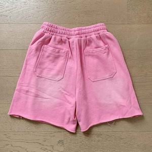 Shorts vintage streetwear pour hommes, unis, effet délavé, au-dessus du genou, en molleton de coton doux, taille à cordon de serrage, fabricant OEM AI-SH-05 - Product Image 4