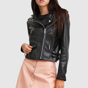 New Stylish Women's <b>Leather</b> <b>Jacket</b> <b>Long</b> Sleeve Moto Biker Black Cropped Breathable Windproof Zipper Pocket <b>Leather</b> <b>Jackets</b> - Product Image 1