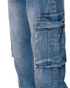 Jean cargo bleu délavé pour homme, coupe large, taille mi-haute, fermeture éclair, décontracté, avec plusieurs poches, personnalisable - Product Image 4