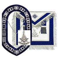 Ensemble de collier et tablier maçonniques formels en velours blanc avec bijou argenté, accessoires de cérémonie pour officier de loge, toutes saisons