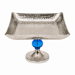 Support à chocolat martelé en argent de qualité supérieure avec accent bleu pour hôtels, mariages et restaurants – Tailles et couleurs personnalisées disponibles - Product Image 1